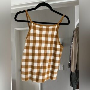 Madewell Tan and White Checkered Tank Top